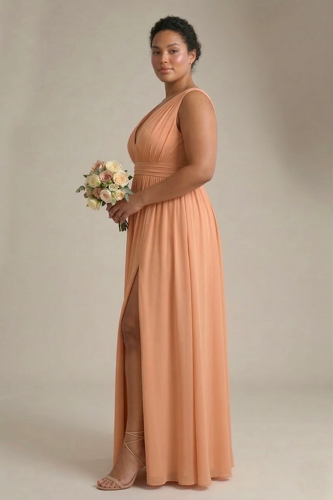 Bronzer Heaven V-Neck Bridesmaid Dress – Elegant Warm Metallic Maxi Gown