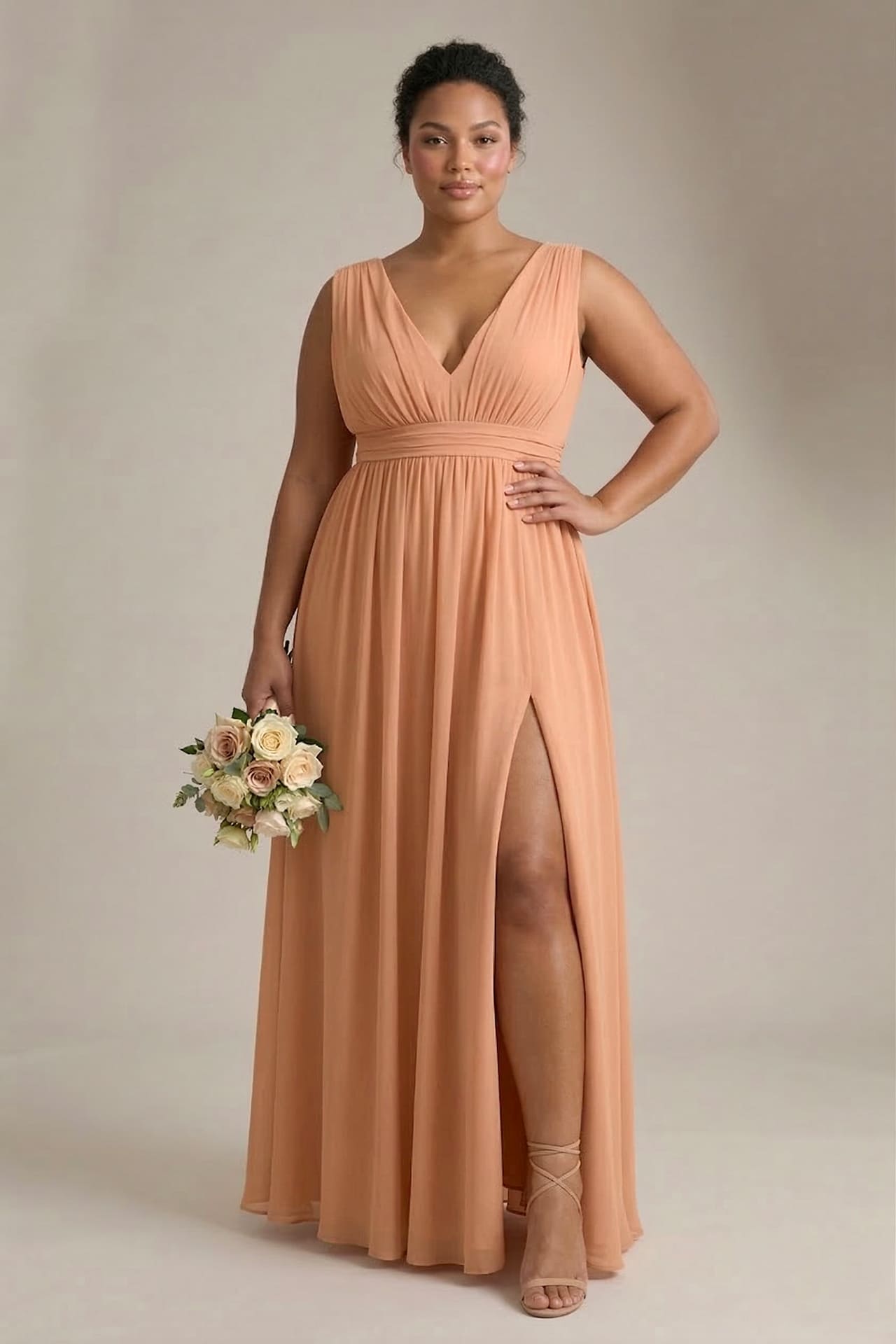 Bronzer Heaven V-Neck Bridesmaid Dress – Elegant Warm Metallic Maxi Gown