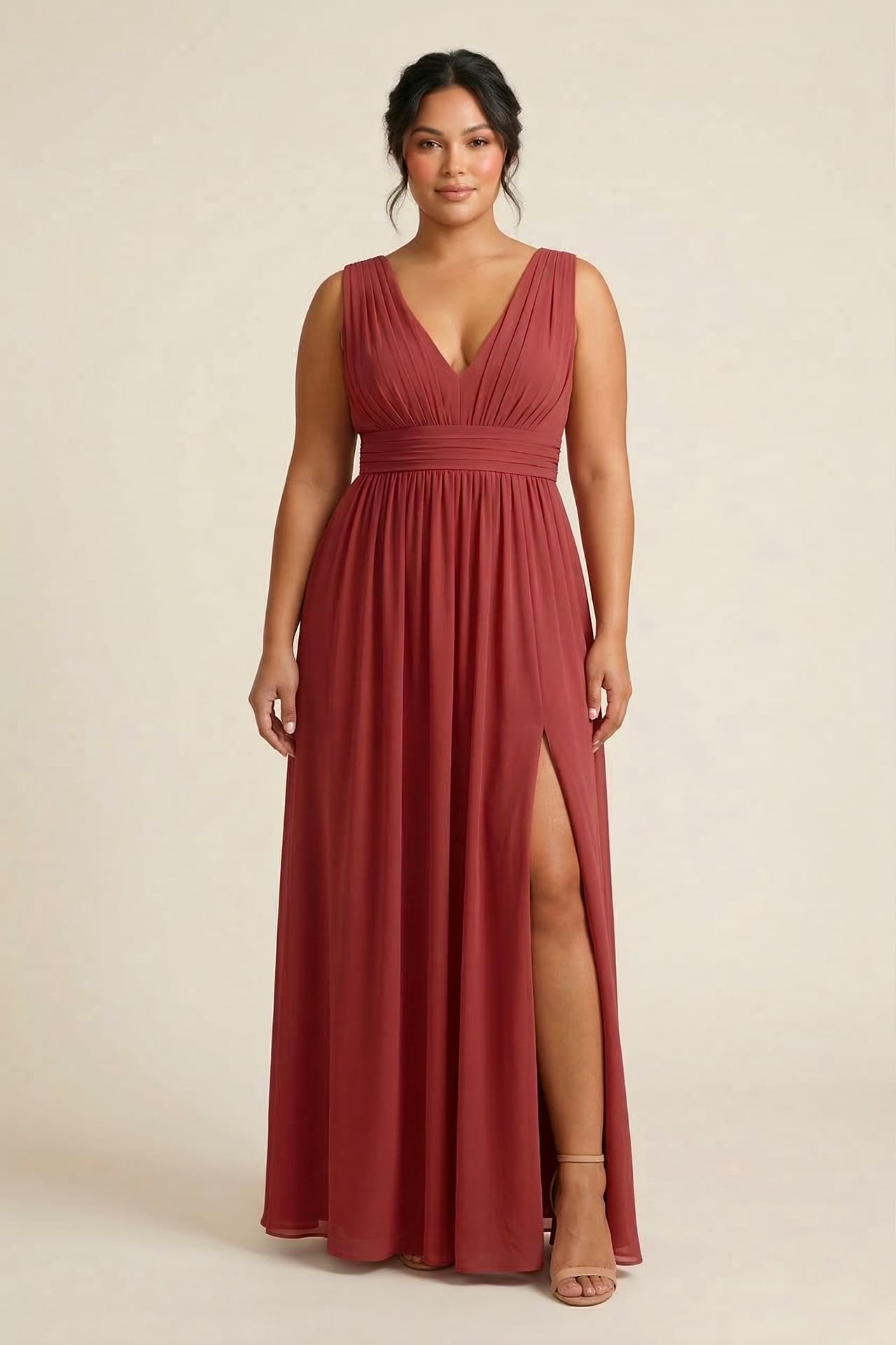 Burgundy Heaven V-Neck Bridesmaid Dress – Elegant Formal Maxi Gown