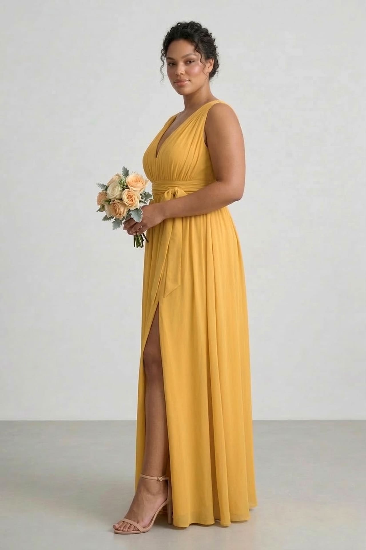Butterscotch Heaven V-Neck Bridesmaid Dress – Elegant Maxi Gown