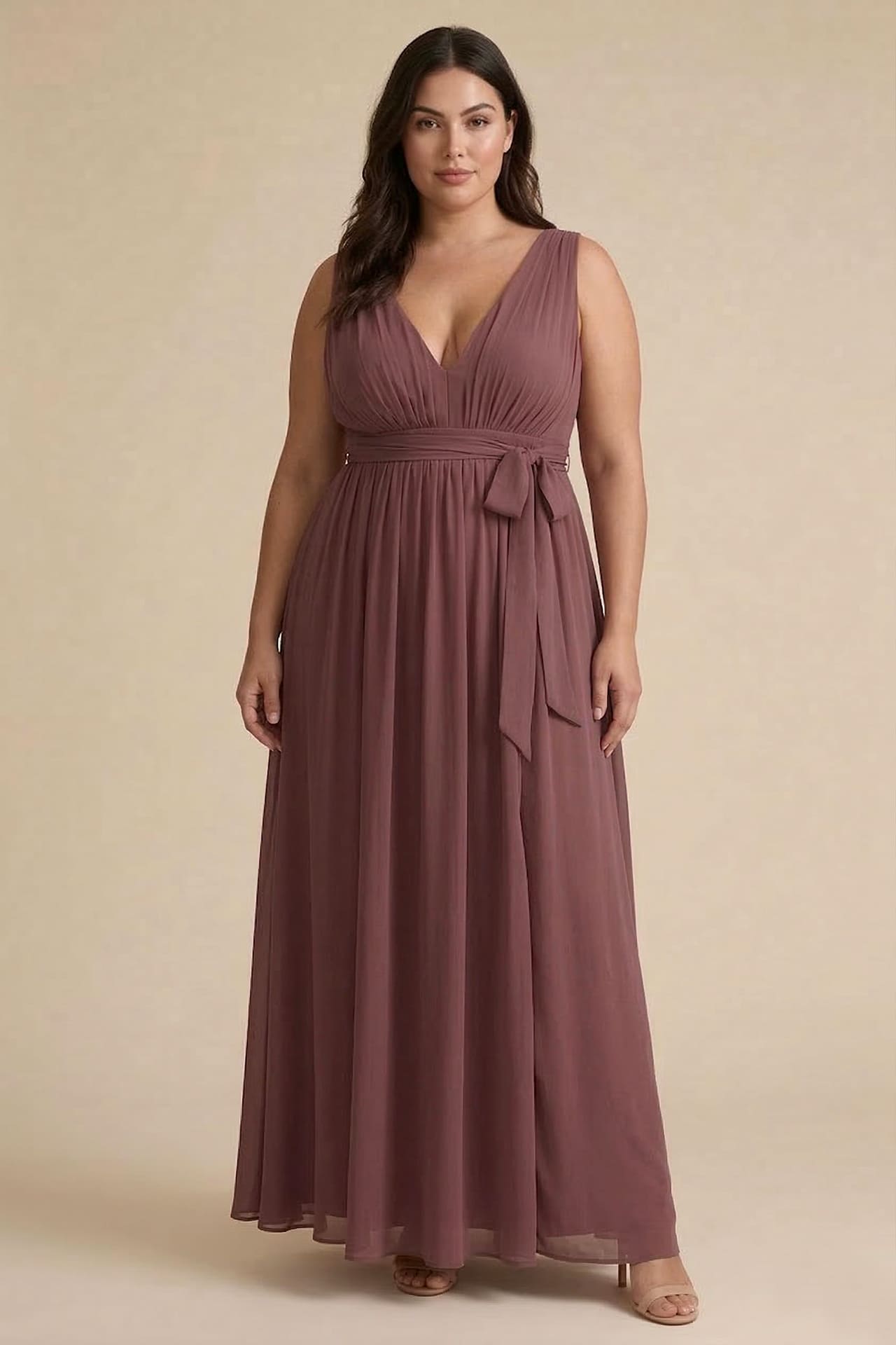 Cabernet Heaven V-Neck Bridesmaid Dress – Deep Elegant Maxi Gown
