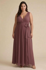 Cabernet Heaven V-Neck Bridesmaid Dress – Deep Elegant Maxi Gown