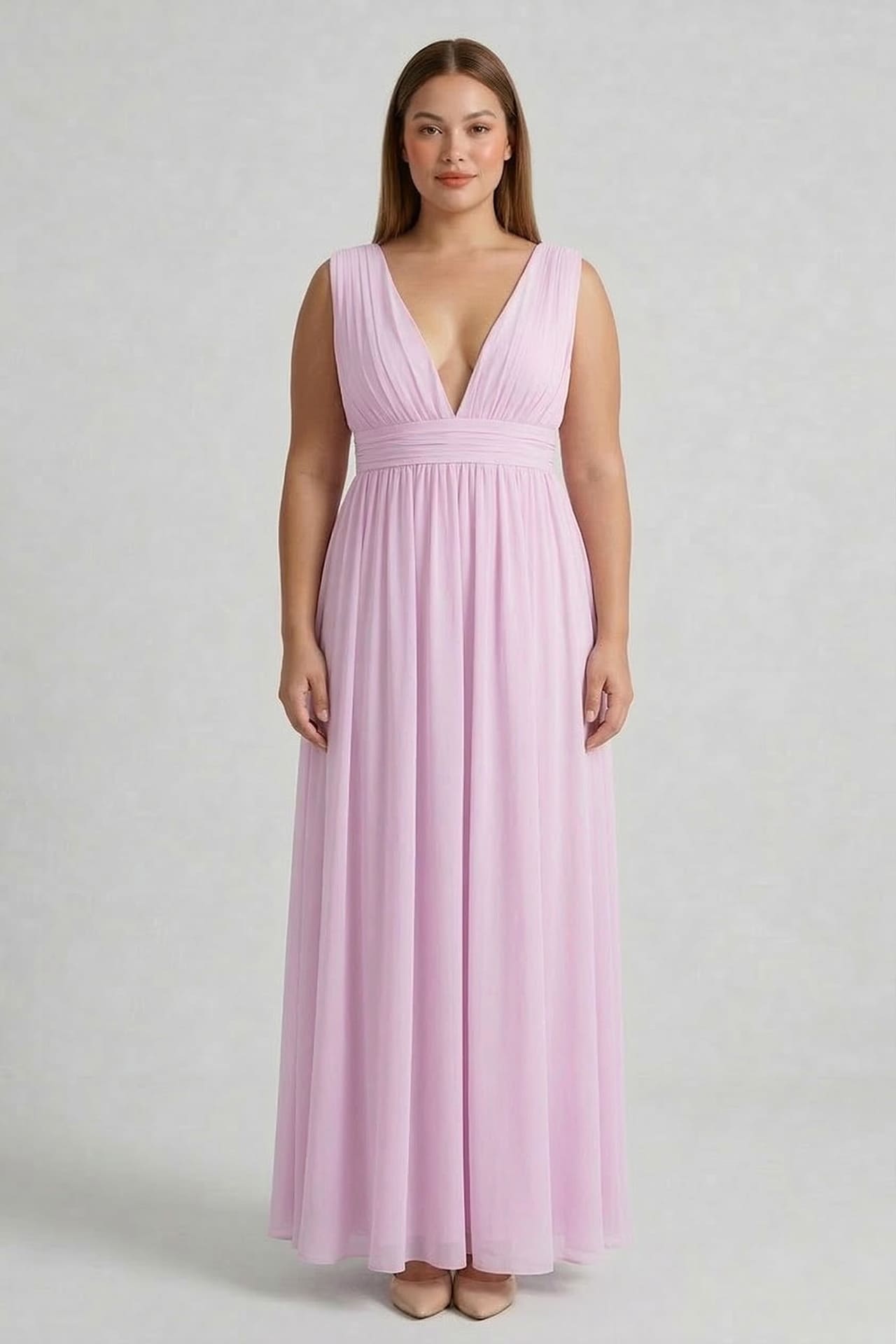 Candy Pink V-Neck Bridesmaid Dress – Bright Elegant Maxi Gown