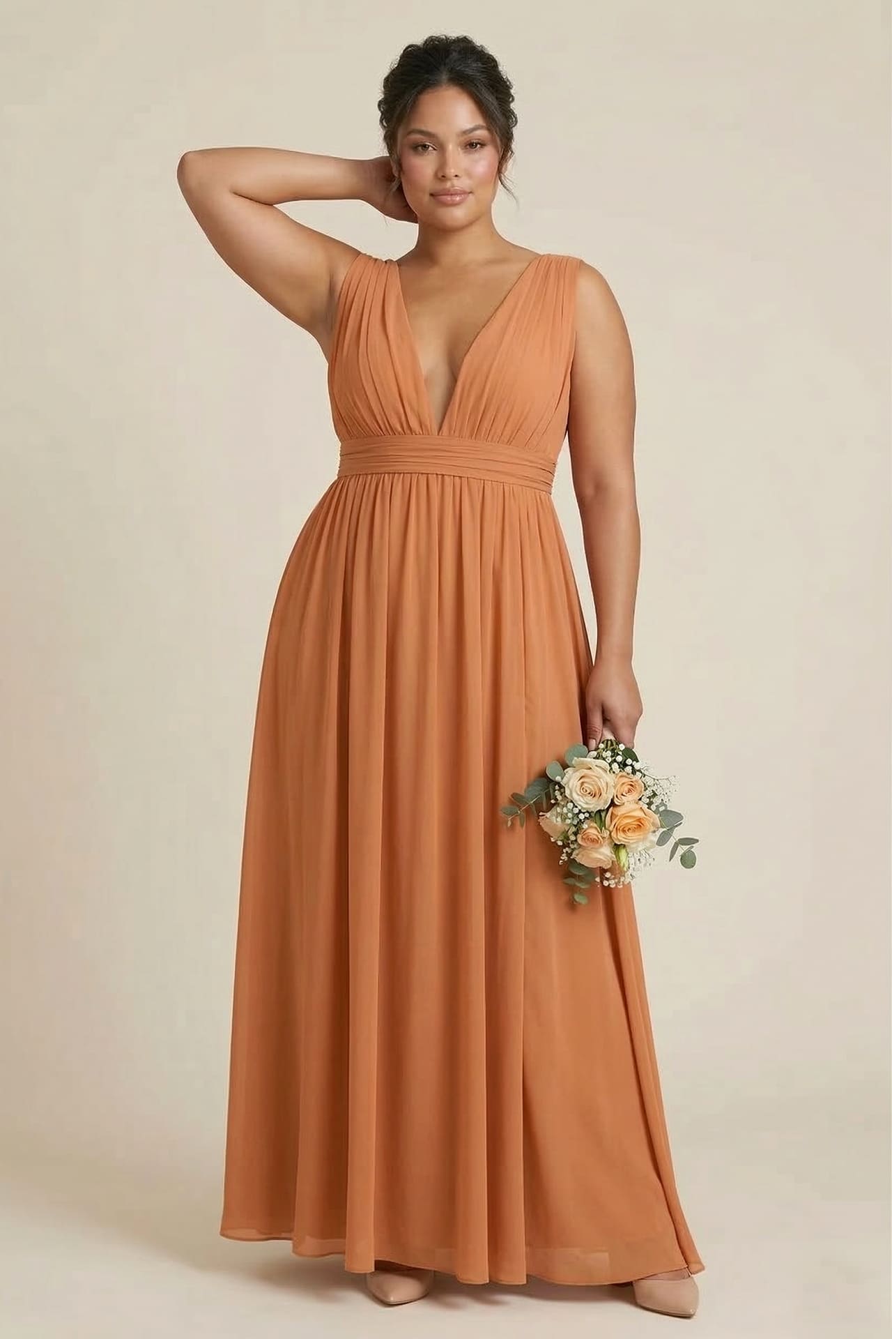 Cinnamon Heaven V-Neck Bridesmaid Dress – Warm Rustic Maxi Gown