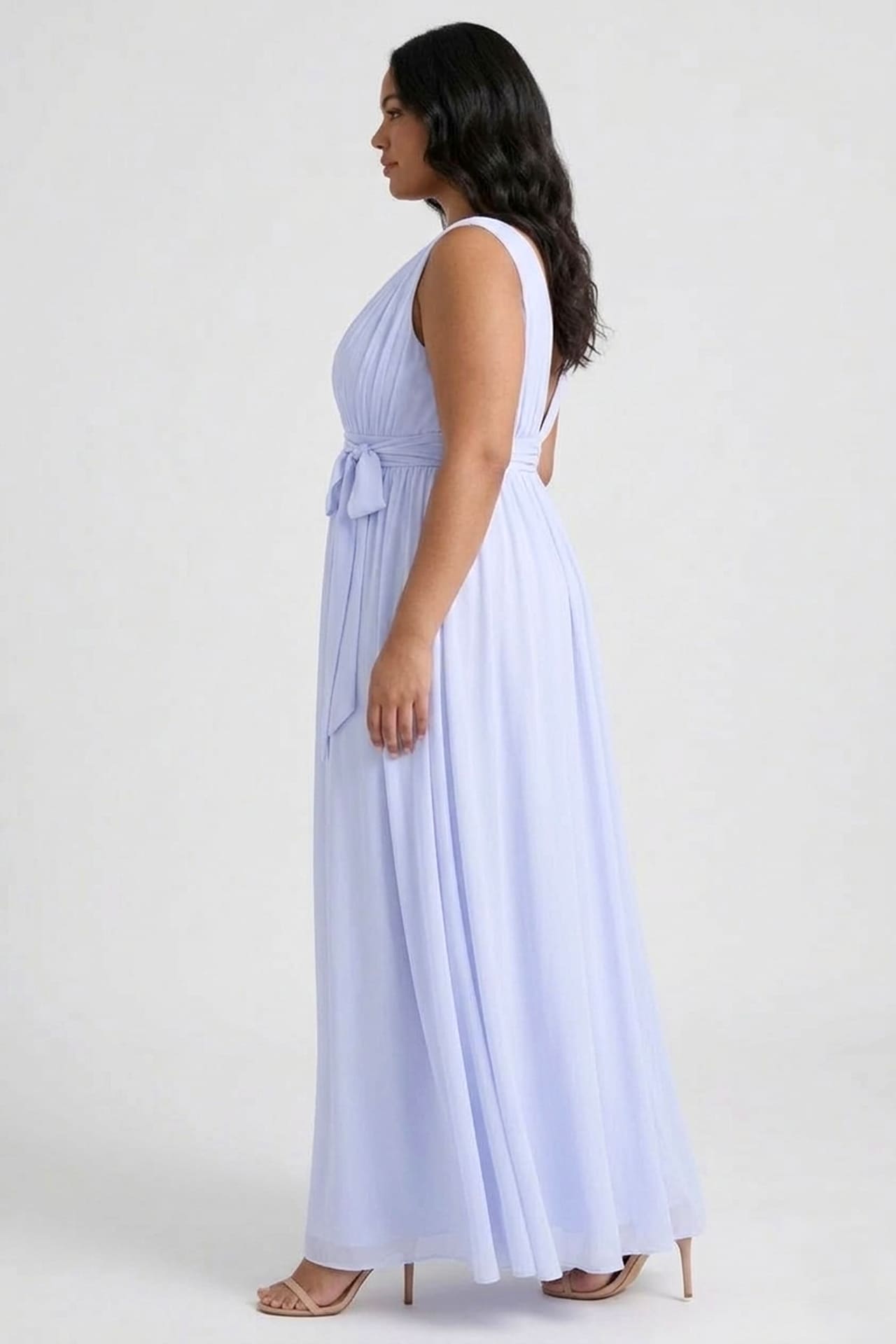 Chiffon Ice Blue V-Neck Bridesmaid Dress – Elegant Maxi Gown