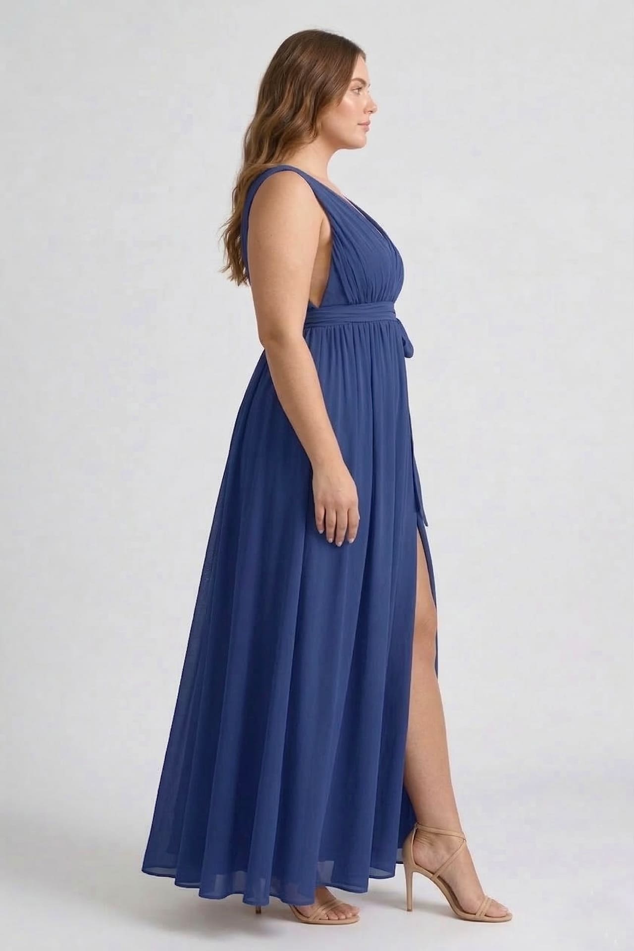 Dark Navy V-Neck Bridesmaid Dress – Elegant Formal Maxi Gown