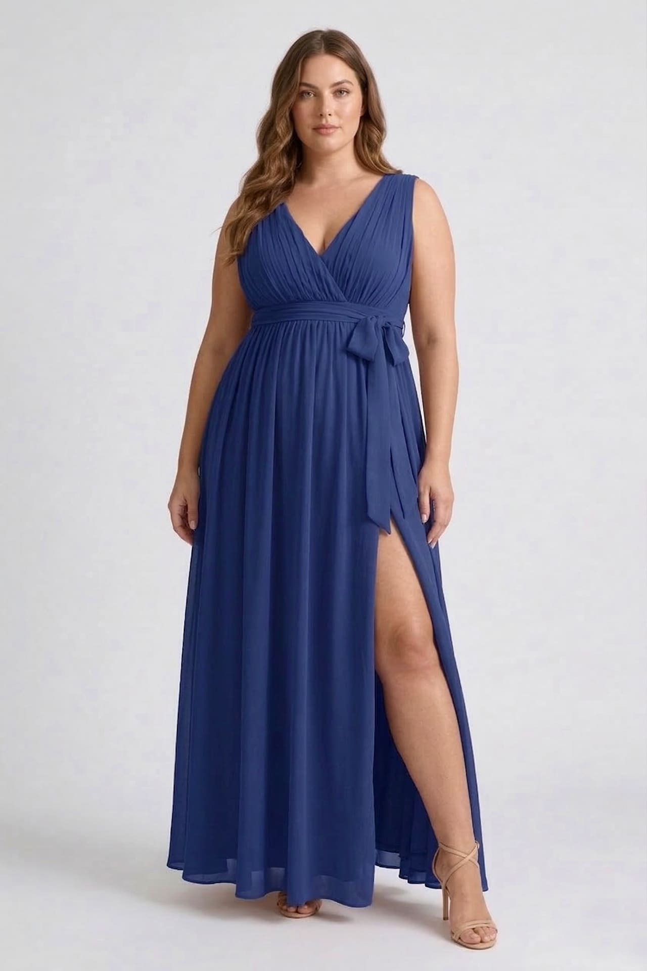 Dark Navy V-Neck Bridesmaid Dress – Elegant Formal Maxi Gown