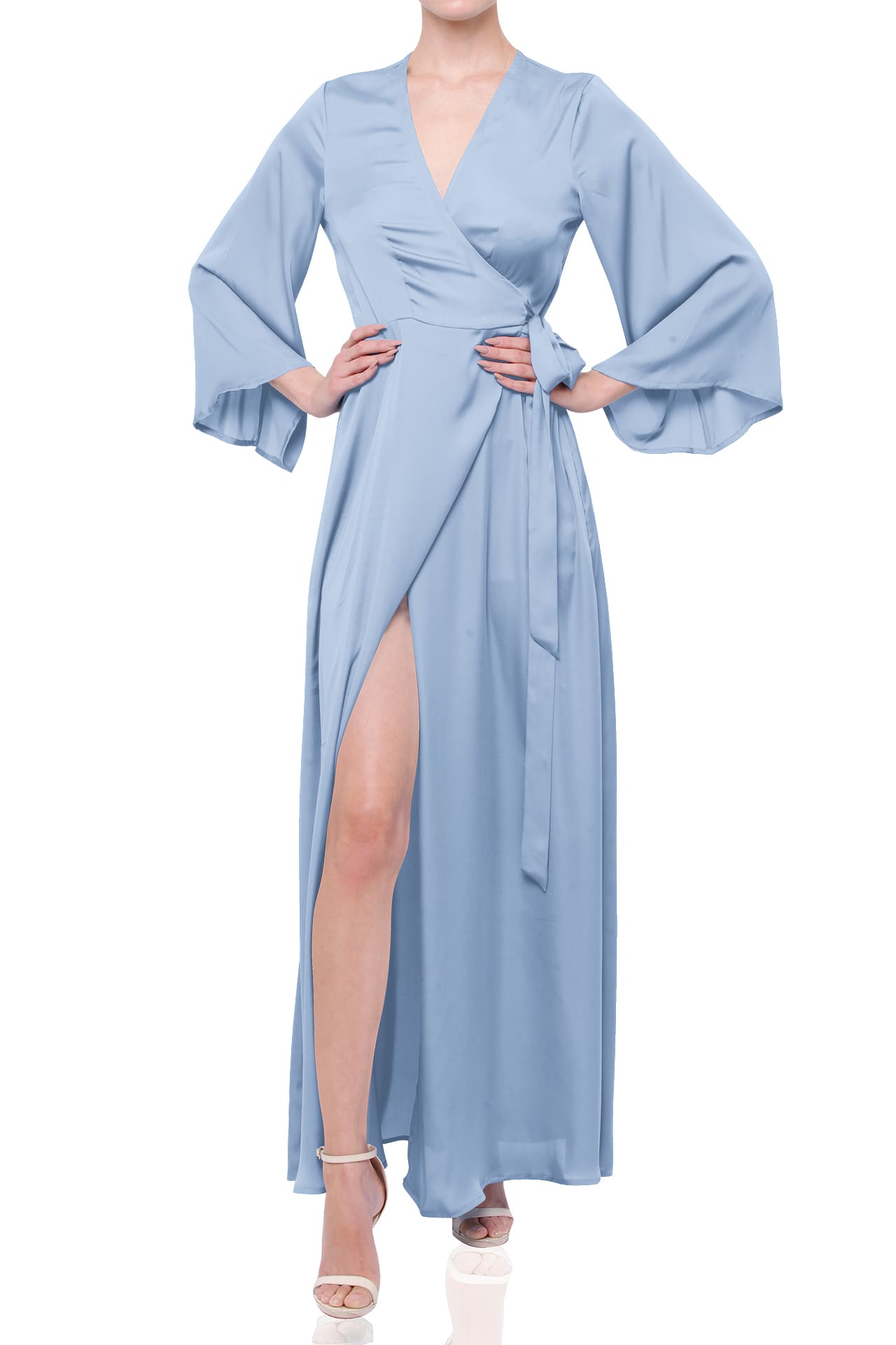 Powder Blue Long Sleeve Floor Length Bridesmaid Dress