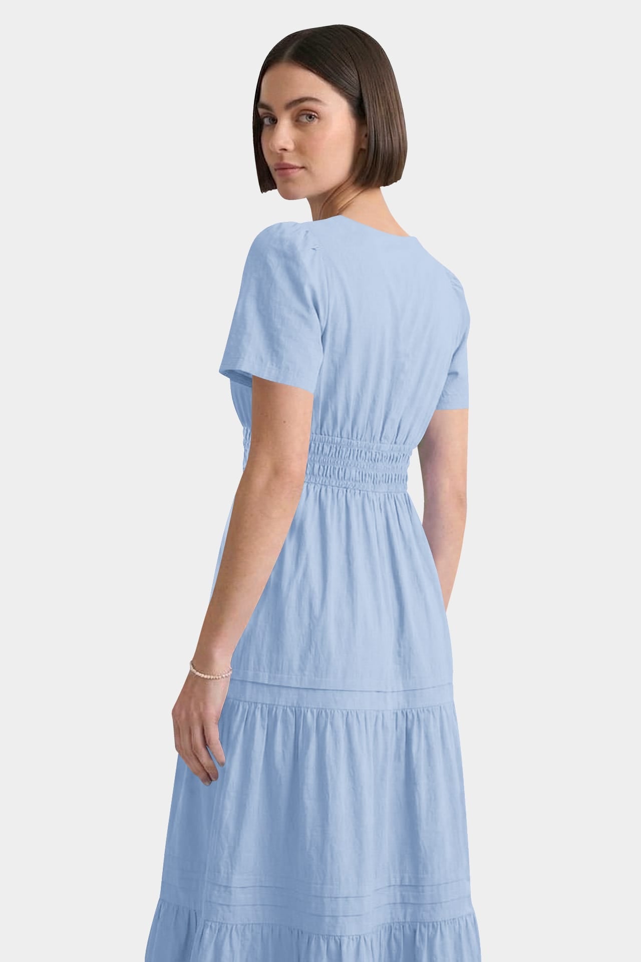 Tiered Breathable Cotton Maxi Dress With Smocked Waist – Powder Blue Relaxed Fit Cotton Dress