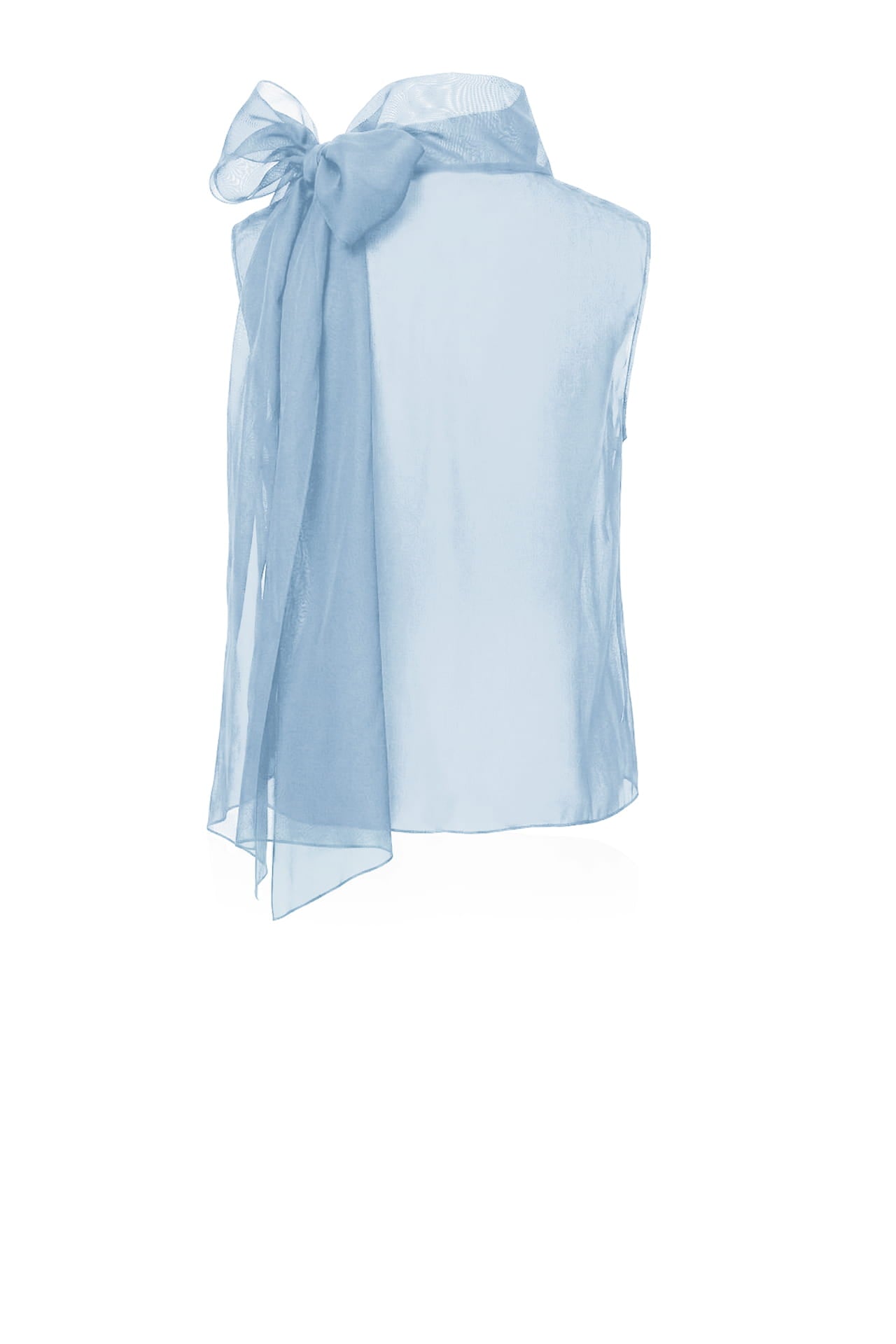 Powder Blue Sheer Organza Tie Neck Blouse
