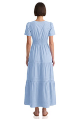 Tiered Breathable Cotton Maxi Dress With Smocked Waist – Powder Blue Relaxed Fit Cotton Dress