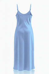 Powder Blue Satin Slip Dress – Bias Cut Resort & Cruise Wear Midi