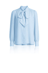 Powder Blue Satin Scarf Tie Neck Blouse
