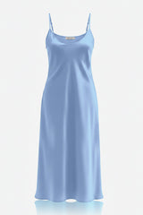 Powder Blue Satin Slip Dress – Bias Cut Resort & Cruise Wear Midi