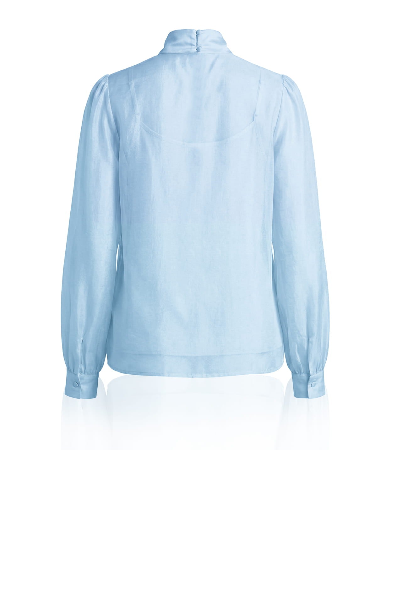 Powder Blue Bow Tie-Neck Sheer Organza Shirt
