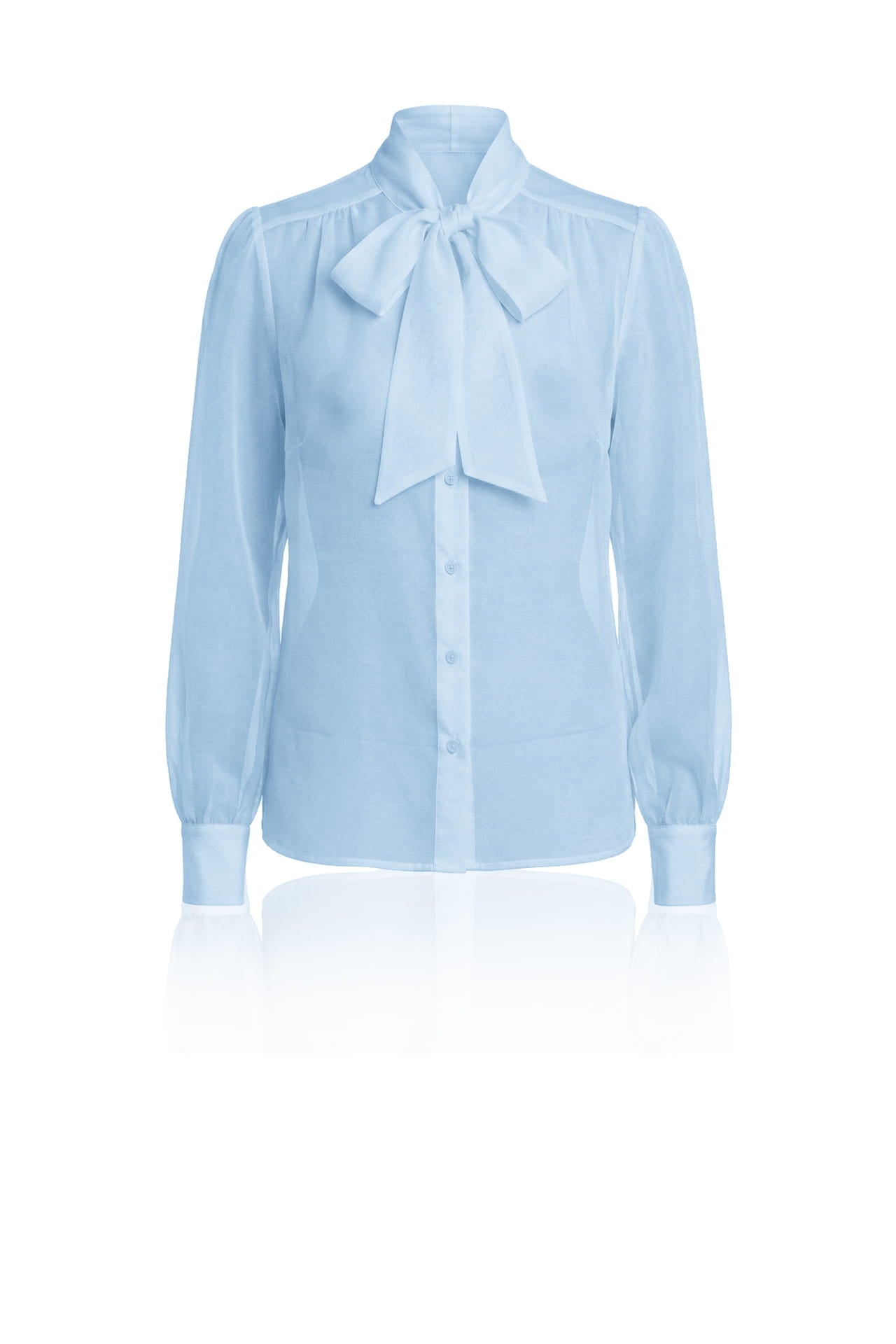 Powder Blue Sheer Organza Tie-Neck Shirt