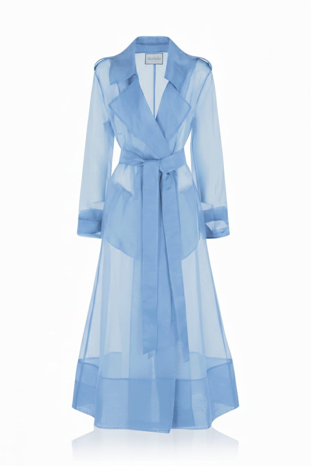 Powder Blue Sheer Silk Organza Trench Coat-sheer coat for layering