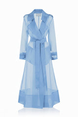 Powder Blue Sheer Silk Organza Trench Coat-sheer coat for layering