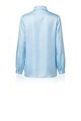 Powder Blue Scarf Tie Neck Silk Twill Blouse