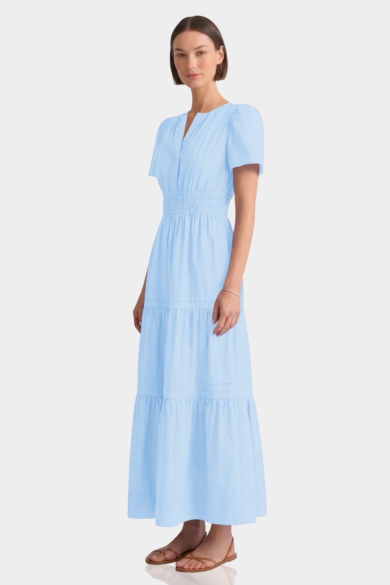 Sky Blue Smocked Waist Cotton Dress – Cotton Resort Wear