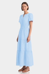Sky Blue Smocked Waist Cotton Dress – Cotton Resort Wear