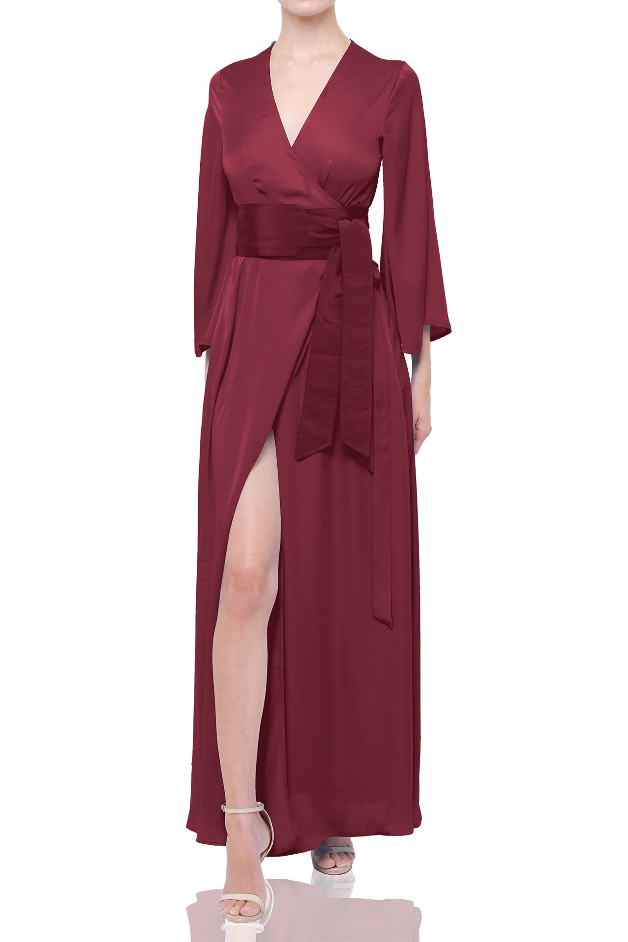 Chocolate Brown Satin Wrap Maxi Dress – Elegant Evening & Occasion Dress