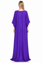 Dark Purple Lace-Up Kaftan Maxi Dress