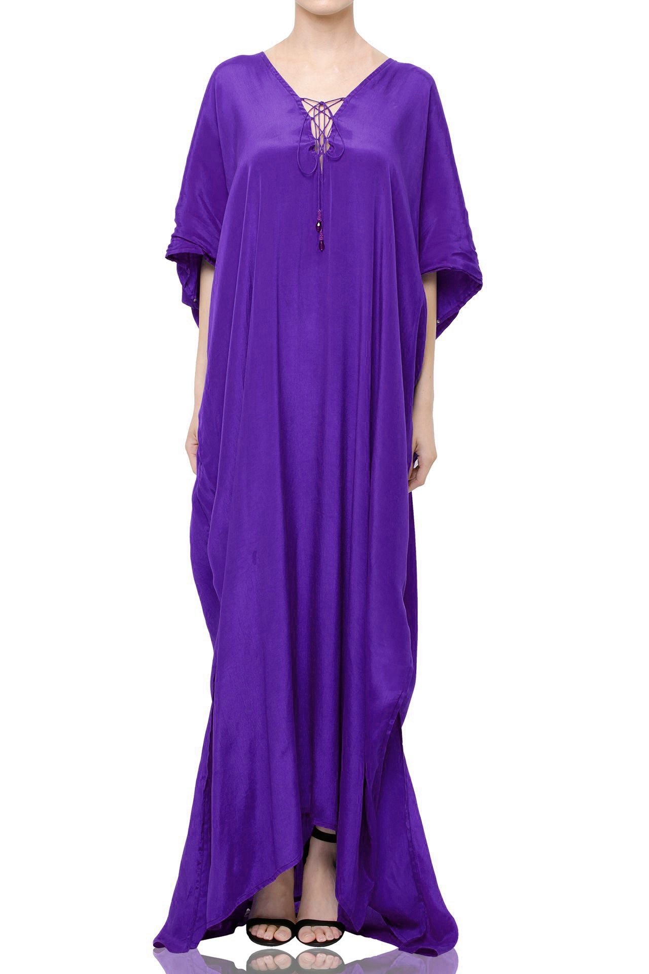 Dark Purple Lace-Up Kaftan Maxi Dress