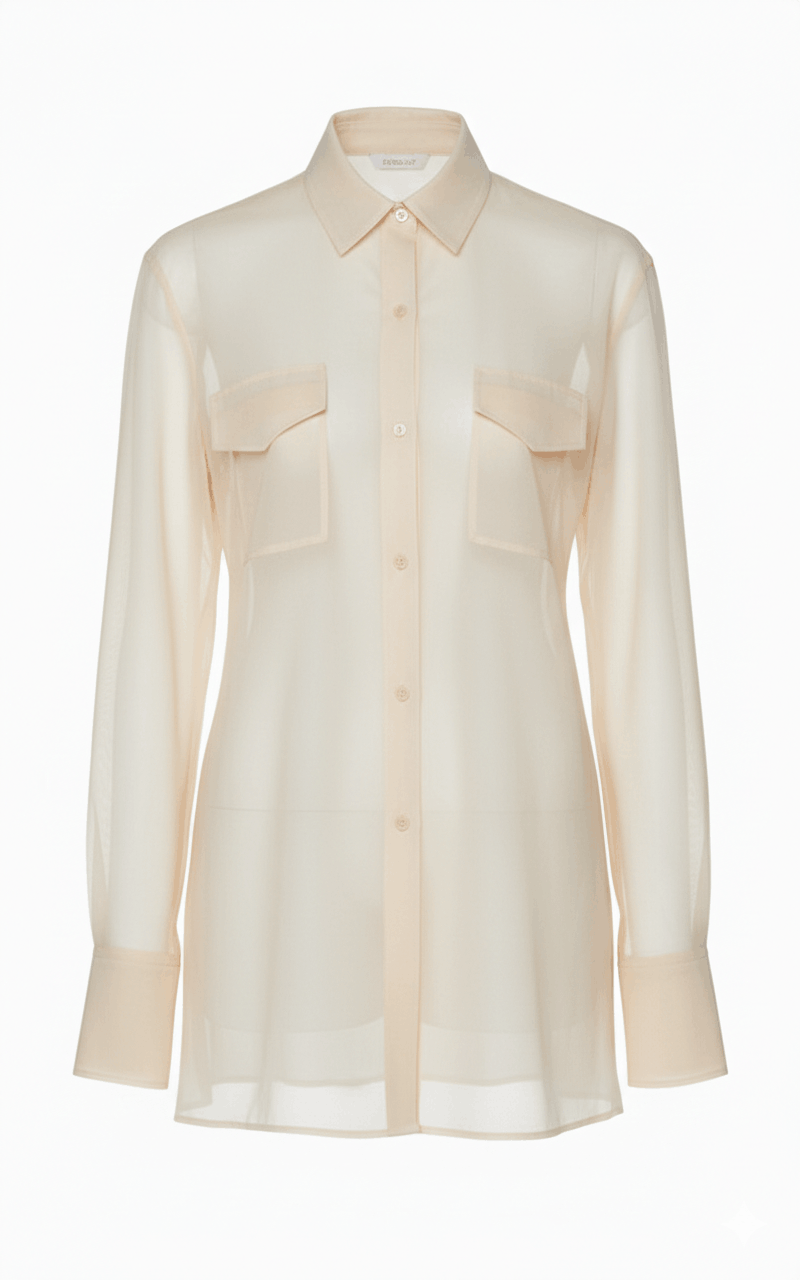 Cream Sheer Silk Organza Utility Shirt