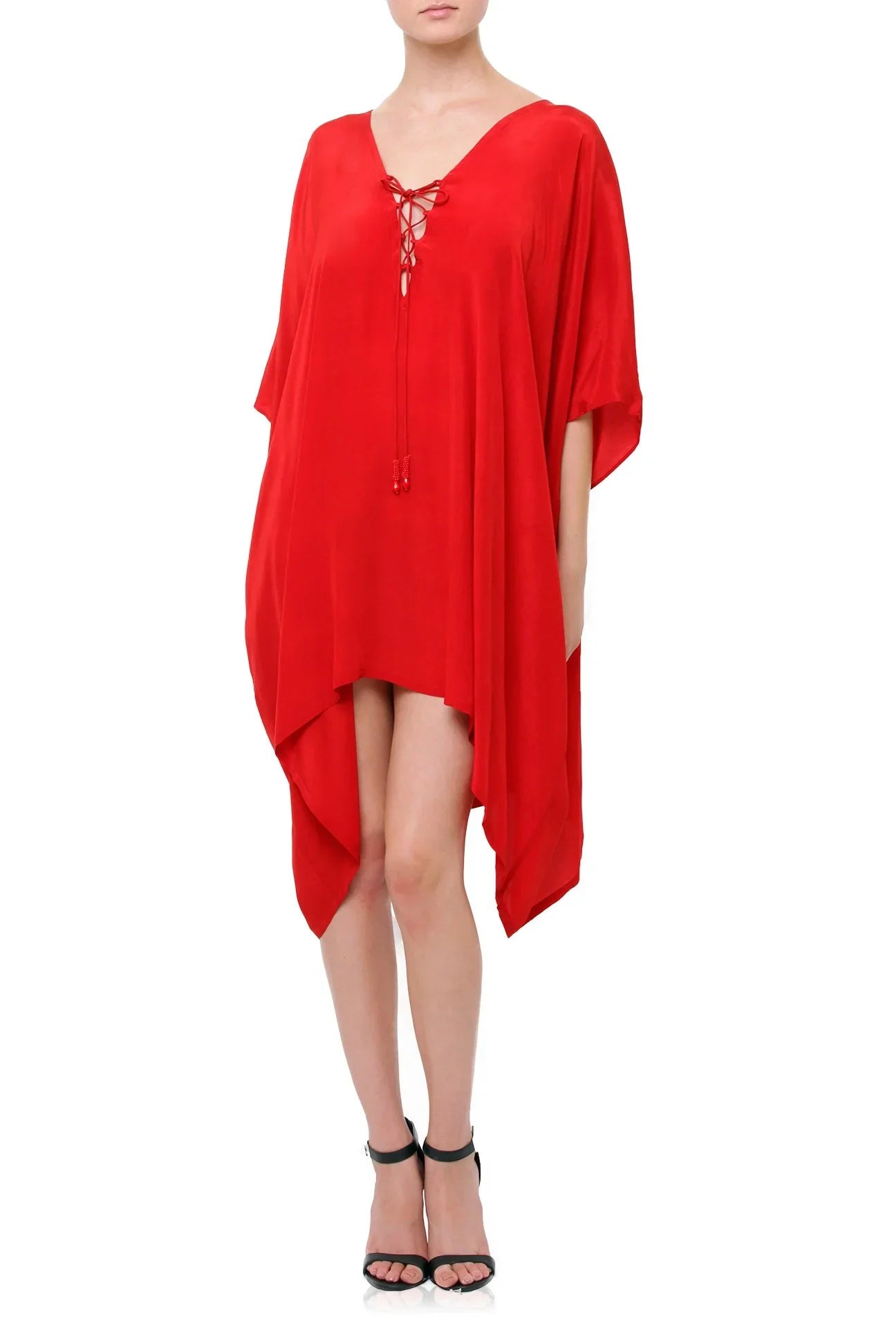 Cherry Red Silk Multiway Short Kaftan Dress