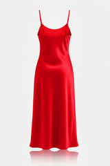 Classic Red Satin Slip Dress – Bias Cut Evening Dress for Wedding Guest & Reception Wear