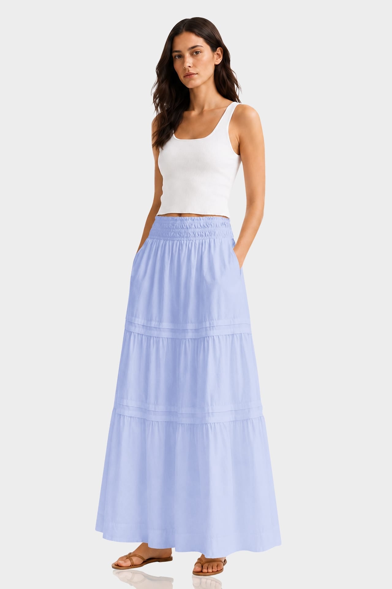 Premium Cotton Tiered Maxi Skirt – Resort Wear Maxi Skirt