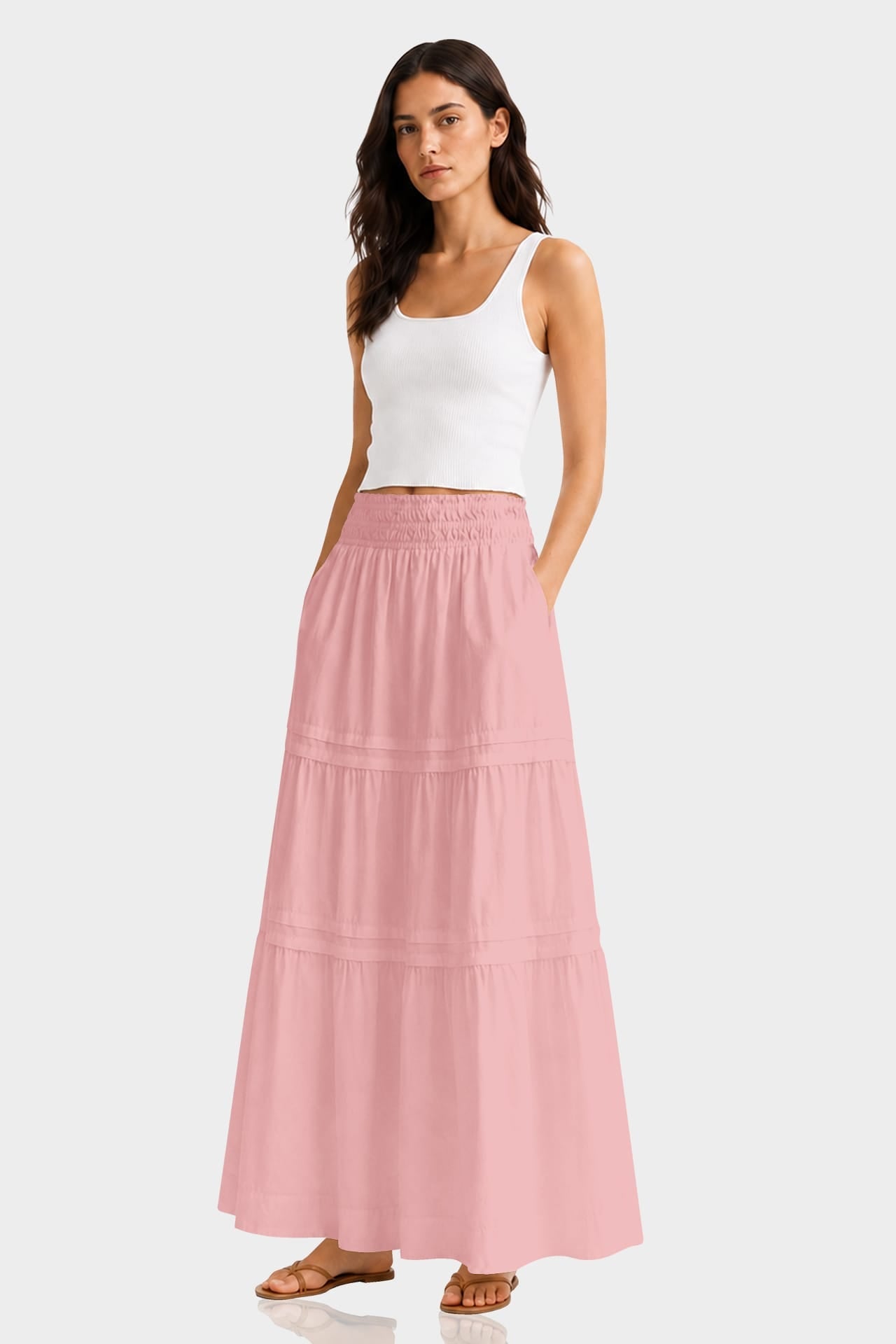 Breathable Cotton Maxi Skirt in Dusty Rose – Outdoor Brunch Outfit Skirt