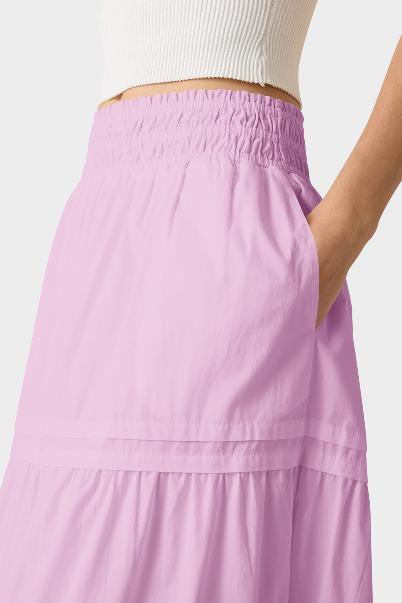 Candy Pink Smocked Waist Cotton Maxi Skirt