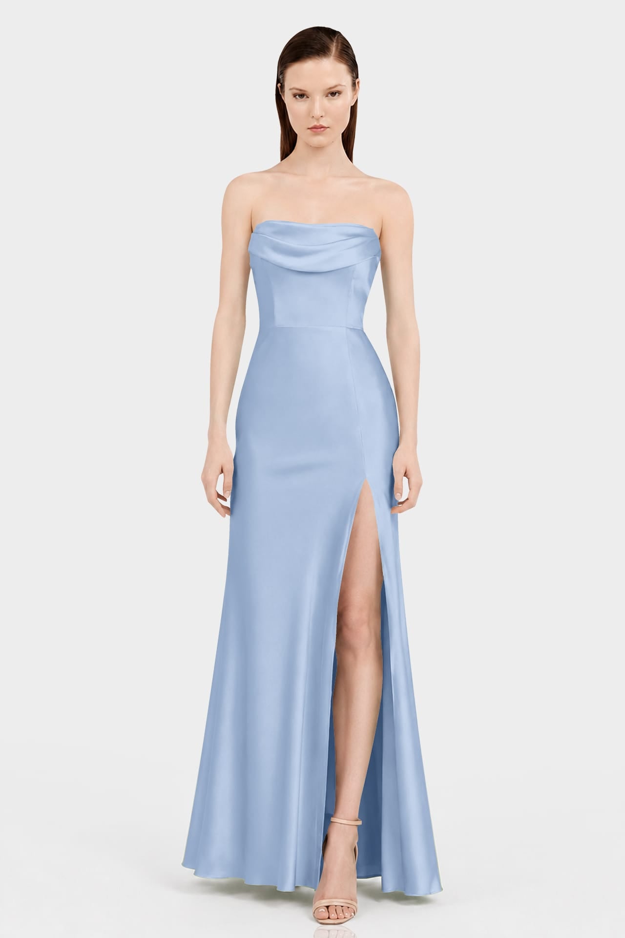 Convertible Off Shoulder Steel Blue Bridesmaid Maxi Dress – Resort Wedding Dress