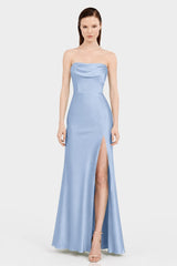 Convertible Off Shoulder Steel Blue Bridesmaid Maxi Dress – Resort Wedding Dress