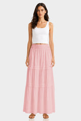 Cotton Blush Pink Tiered Maxi Skirt – Day to Night Summer Skirt