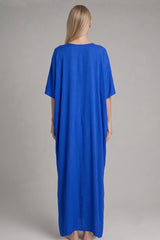 Cobalt Blue Lace-Up V-Neck Kaftan Maxi Dress