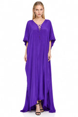 Dark Purple Lace-Up Kaftan Maxi Dress