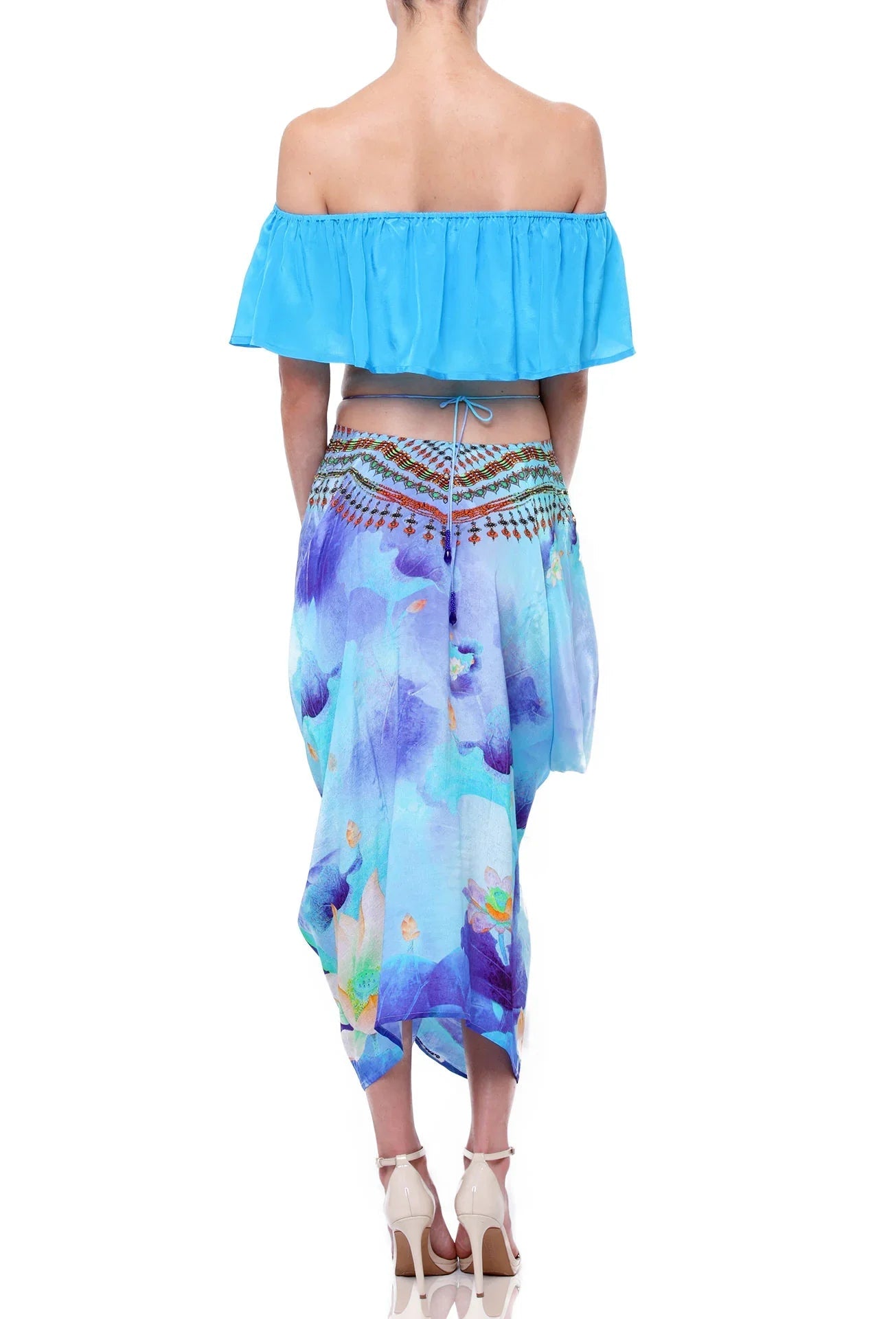 Blue Ruffle Crop Top