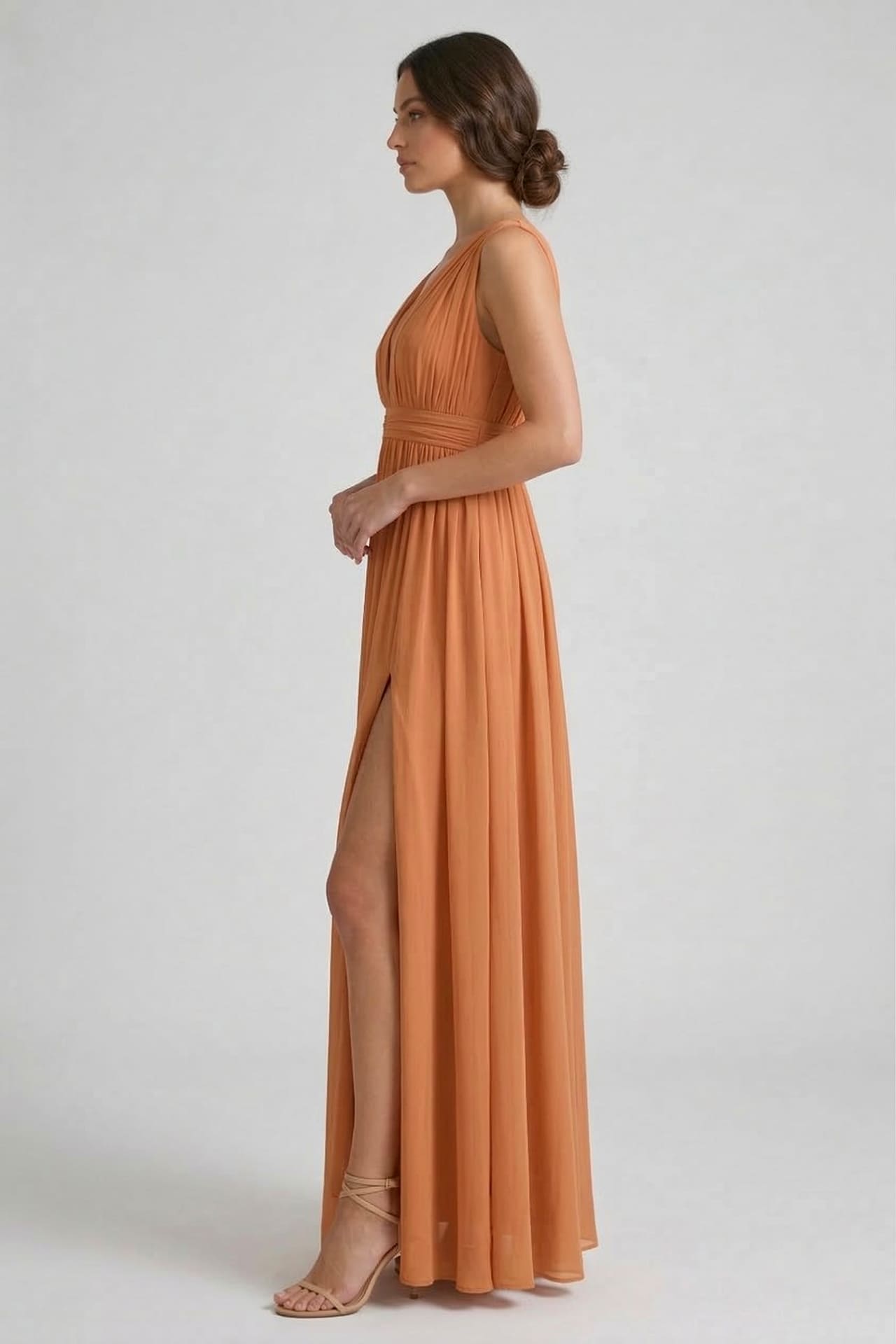 Cinnamon Heaven V-Neck Bridesmaid Dress – Warm Rustic Maxi Gown