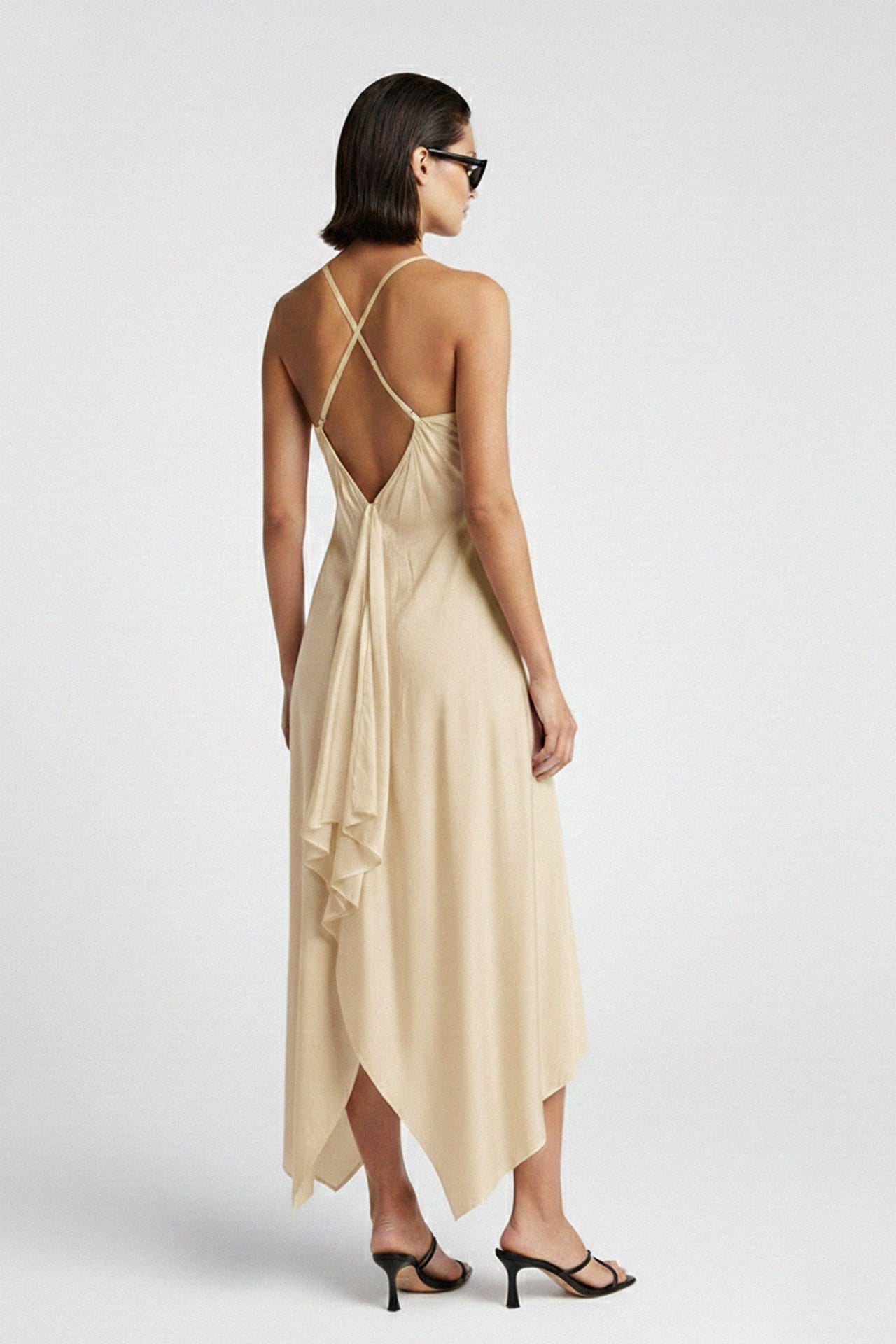 Champaign Spaghetti Strap Midi Scarf Dress