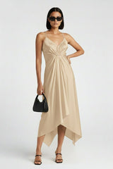 Champaign Spaghetti Strap Midi Scarf Dress