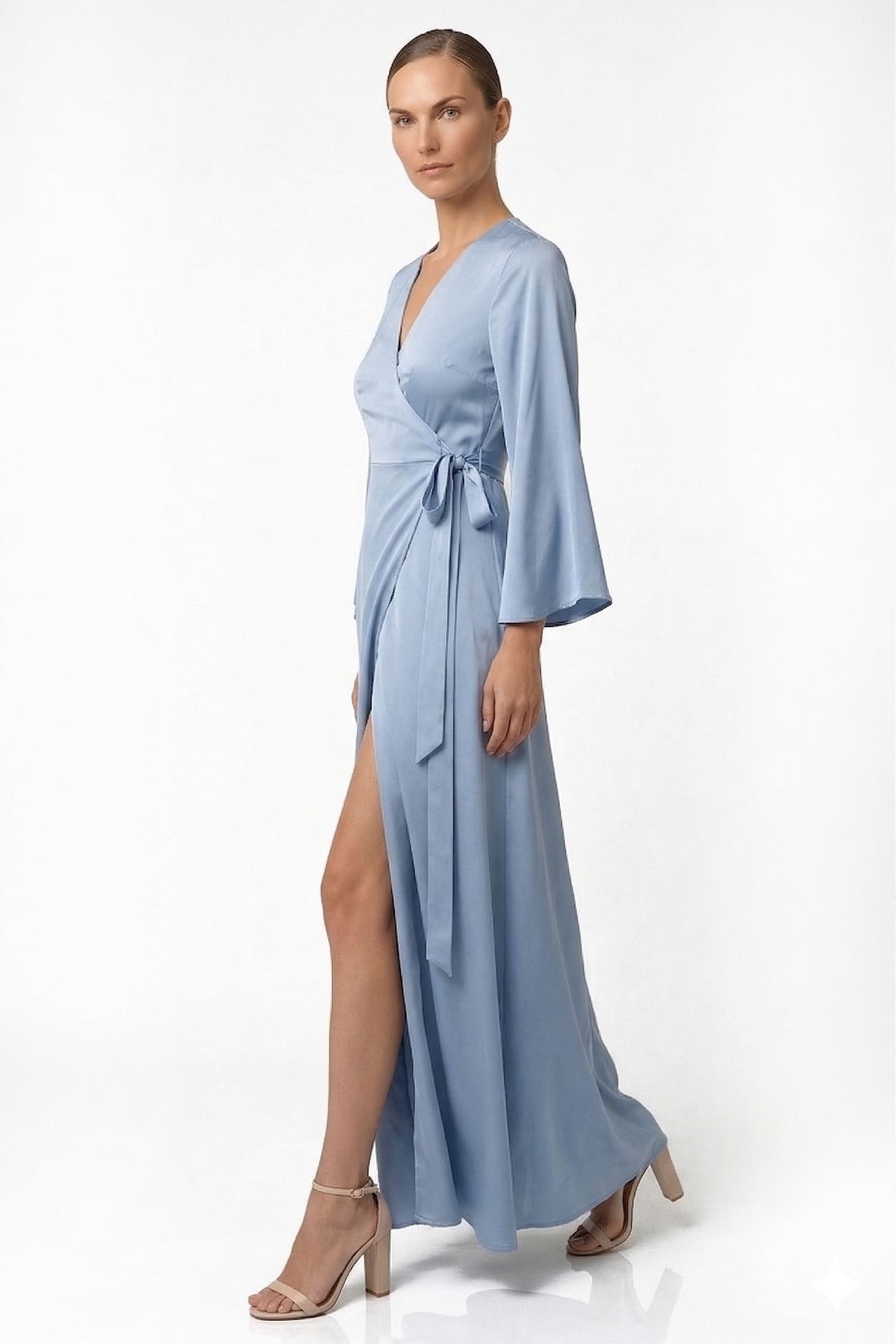 Powder Blue Long Sleeve Floor Length Bridesmaid Dress