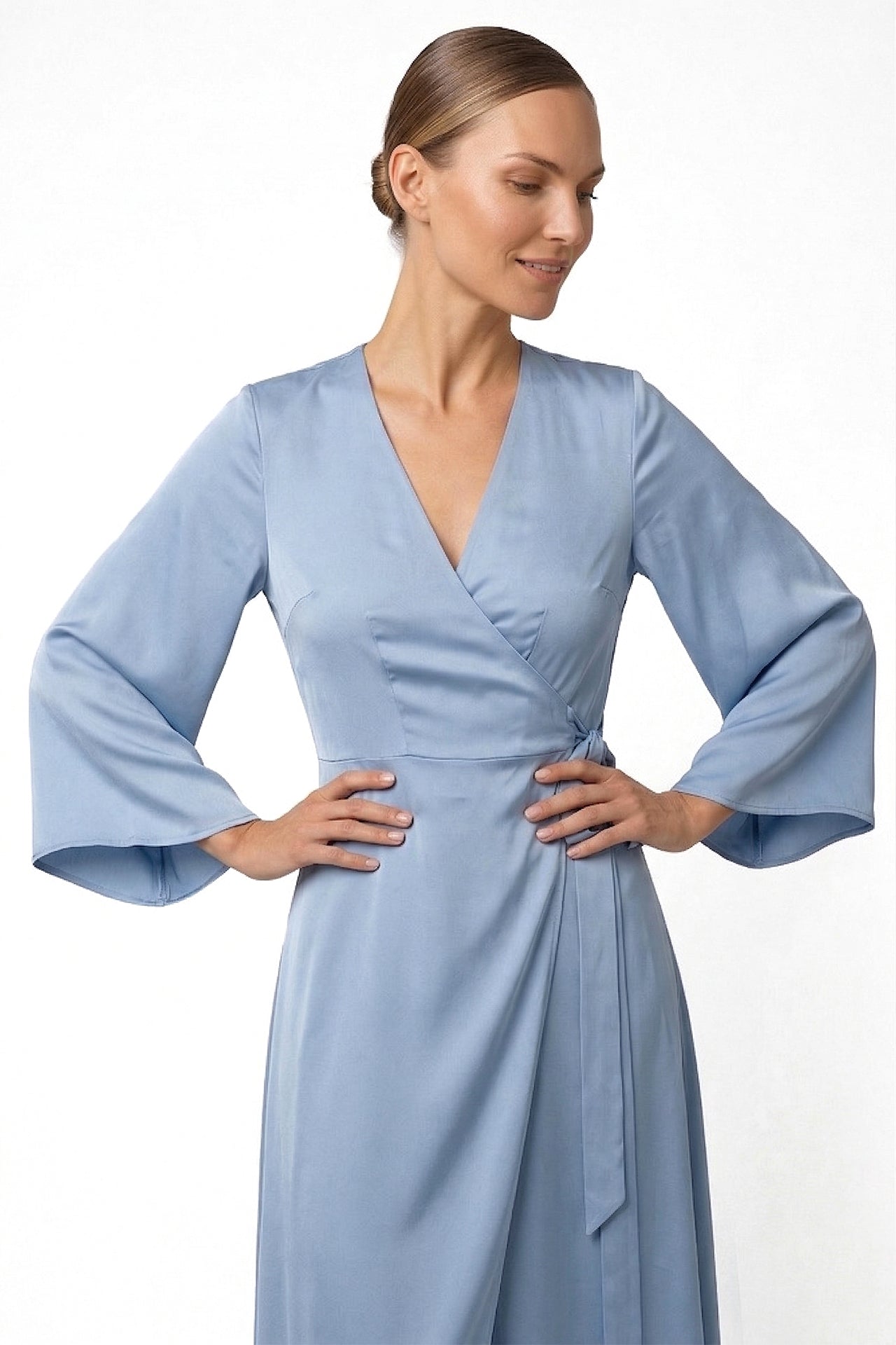 Powder Blue Long Sleeve Floor Length Bridesmaid Dress