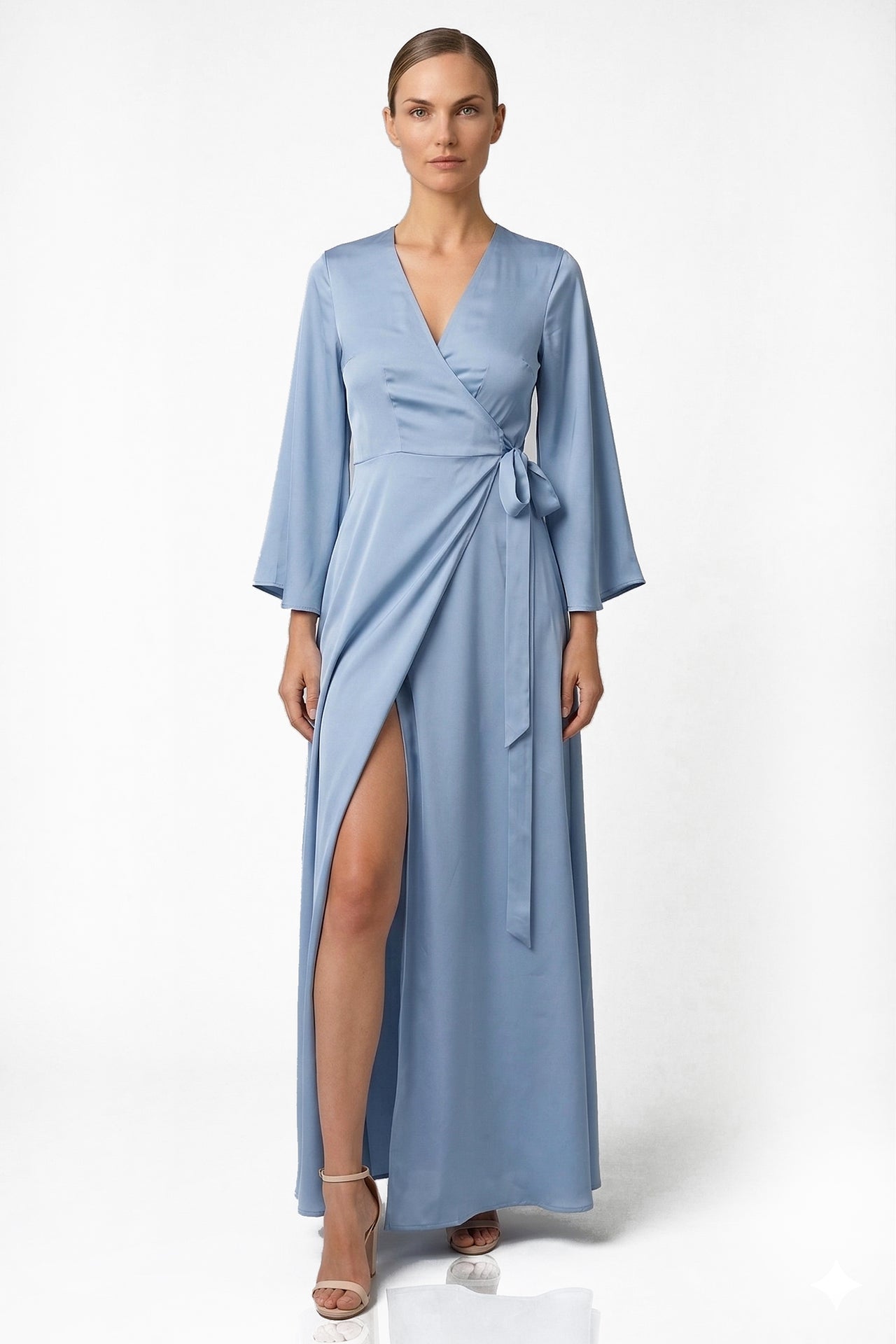 Powder Blue Long Sleeve Floor Length Bridesmaid Dress