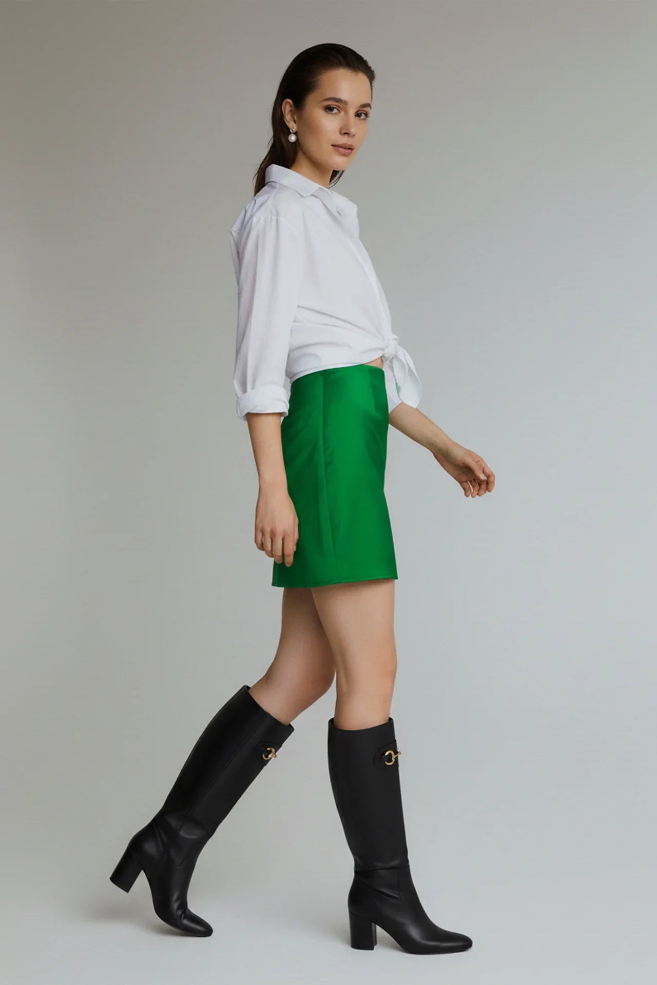 Designer Green Silk Mini Skirt