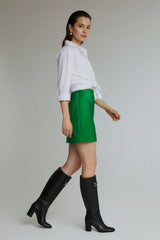 Designer Green Silk Mini Skirt