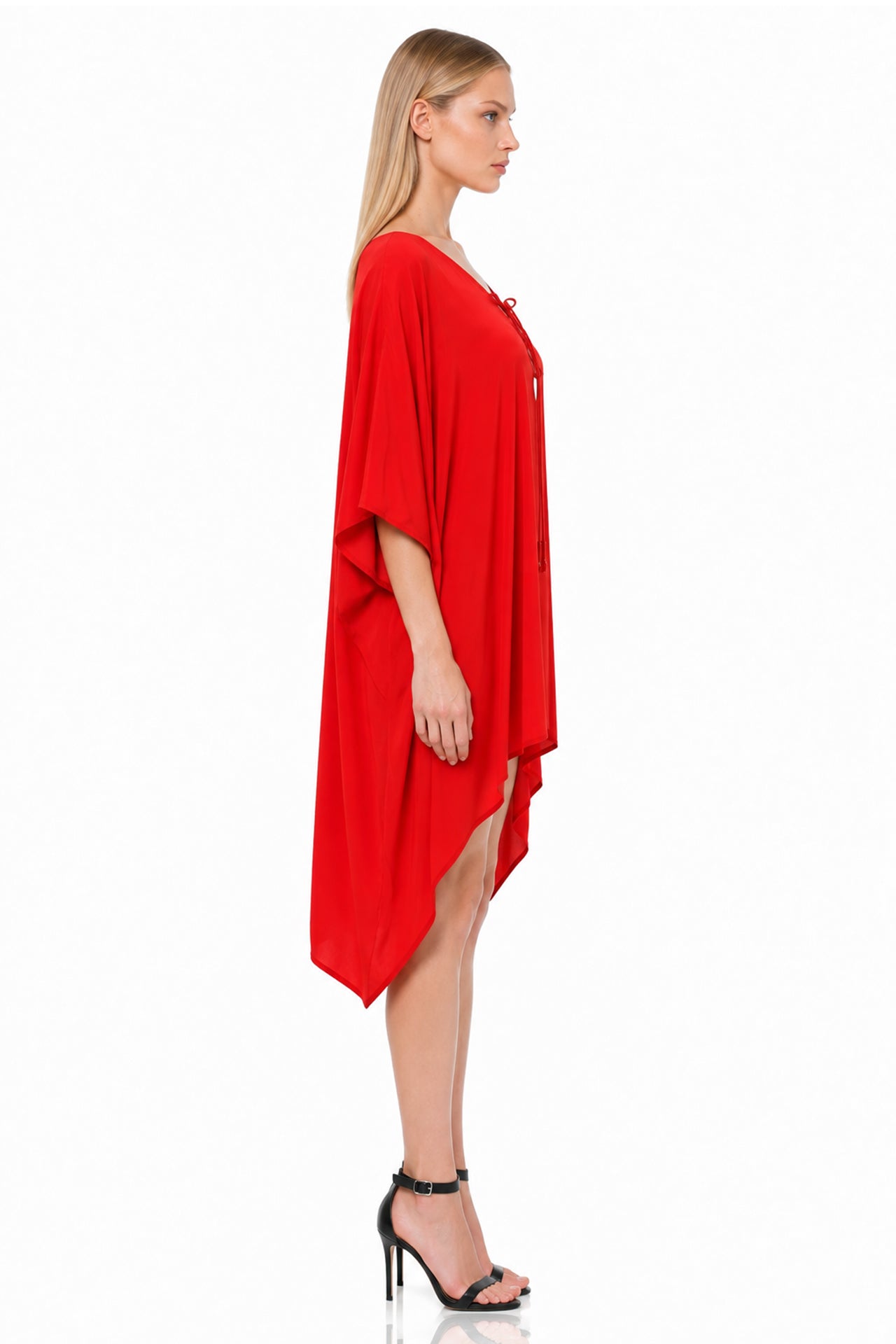 Cherry Red Silk Multiway Short Kaftan Dress