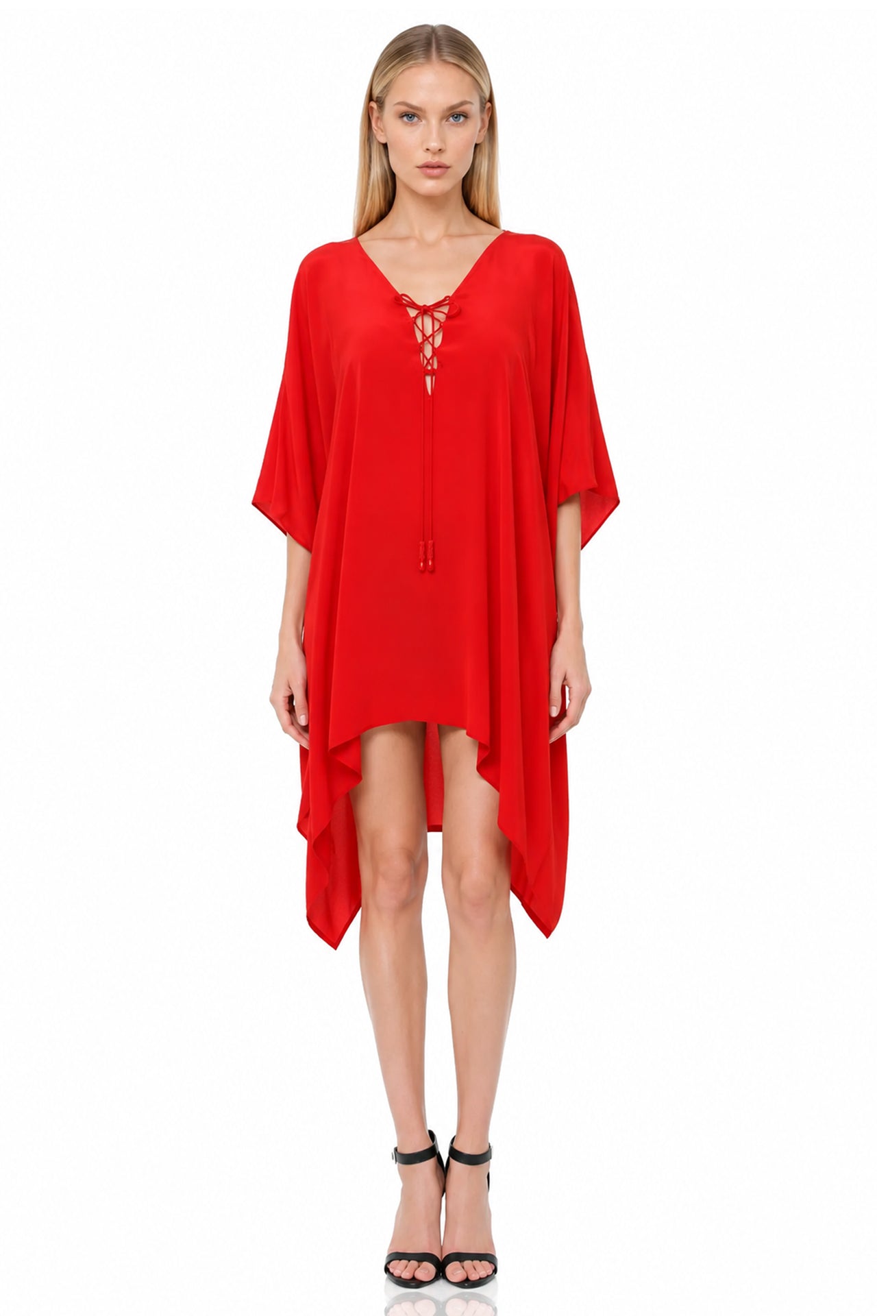 Cherry Red Silk Multiway Short Kaftan Dress